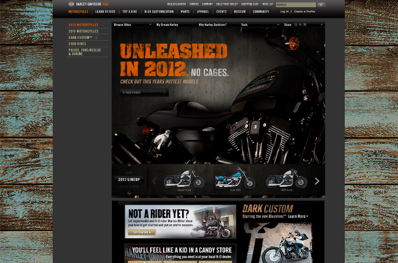  2012 Motorcycles Landing page 