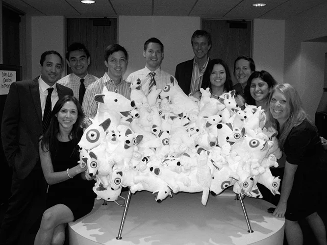The entire gang (Sapient + Target stakeholders) in front of the Bullseye dog chair