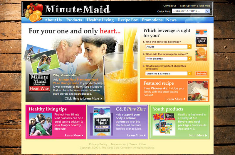  Home page featuring Minute Maid Heart Wise 