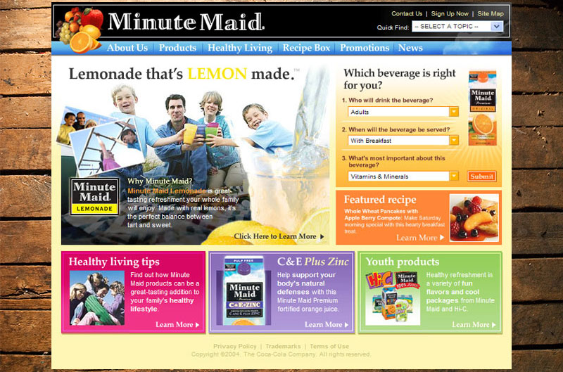  Home page featuring Minute Maid Lemonade 