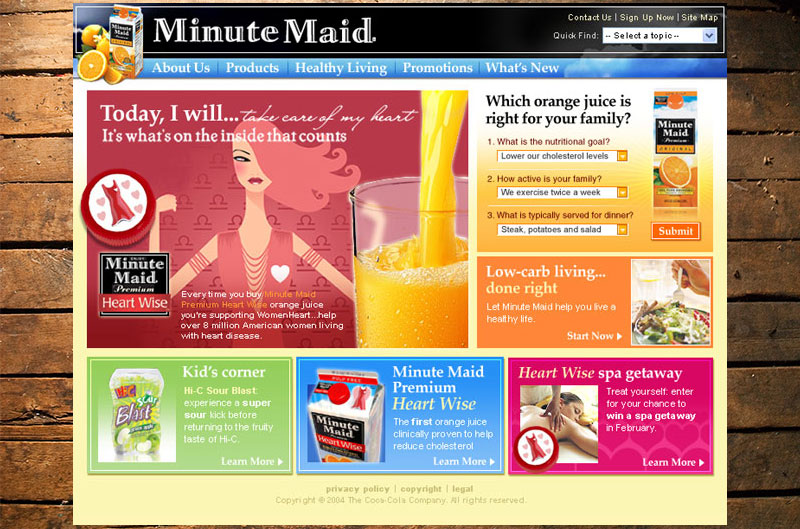  Home page featuring Minute Maid Heart Wise campaign 