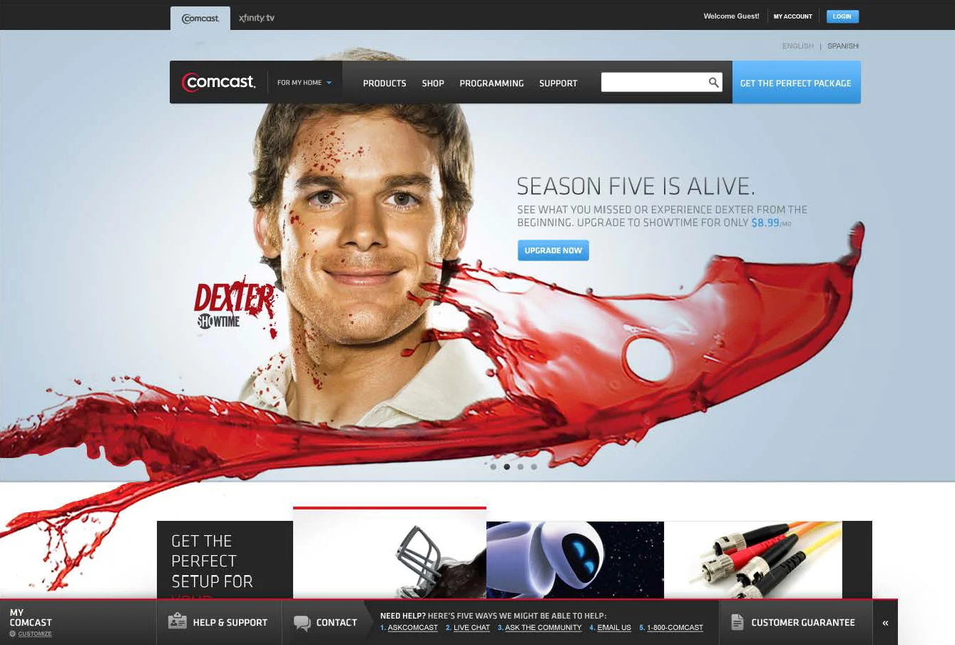  My Comcast persistent bar: Opened state 