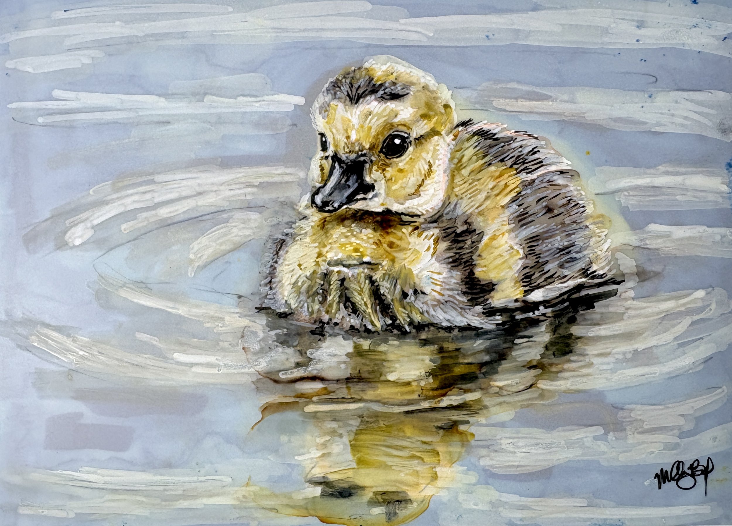 "First Swim," Mixed Media Drawing