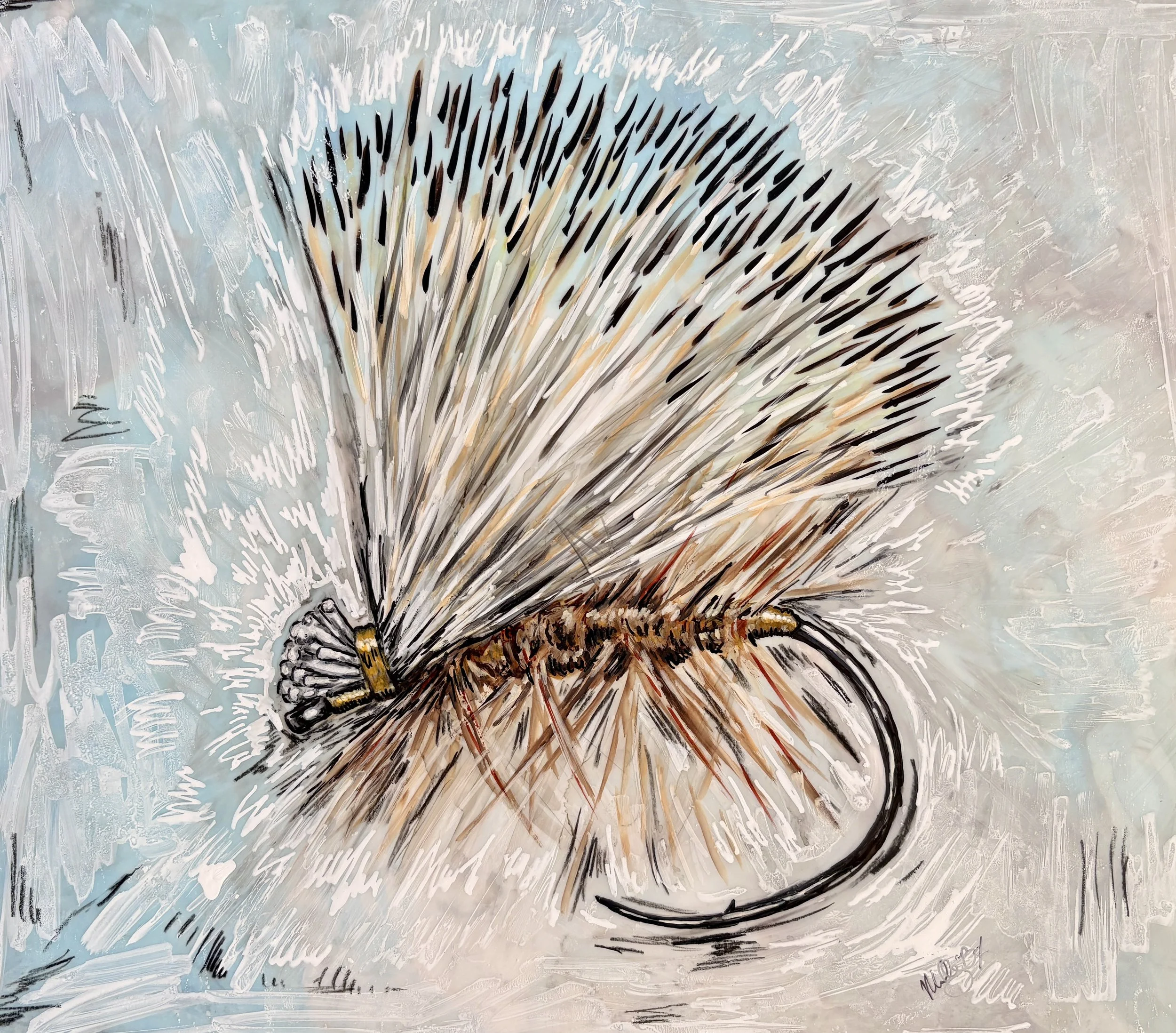 "Elk Haired Caddis," Original Mixed Media Drawing