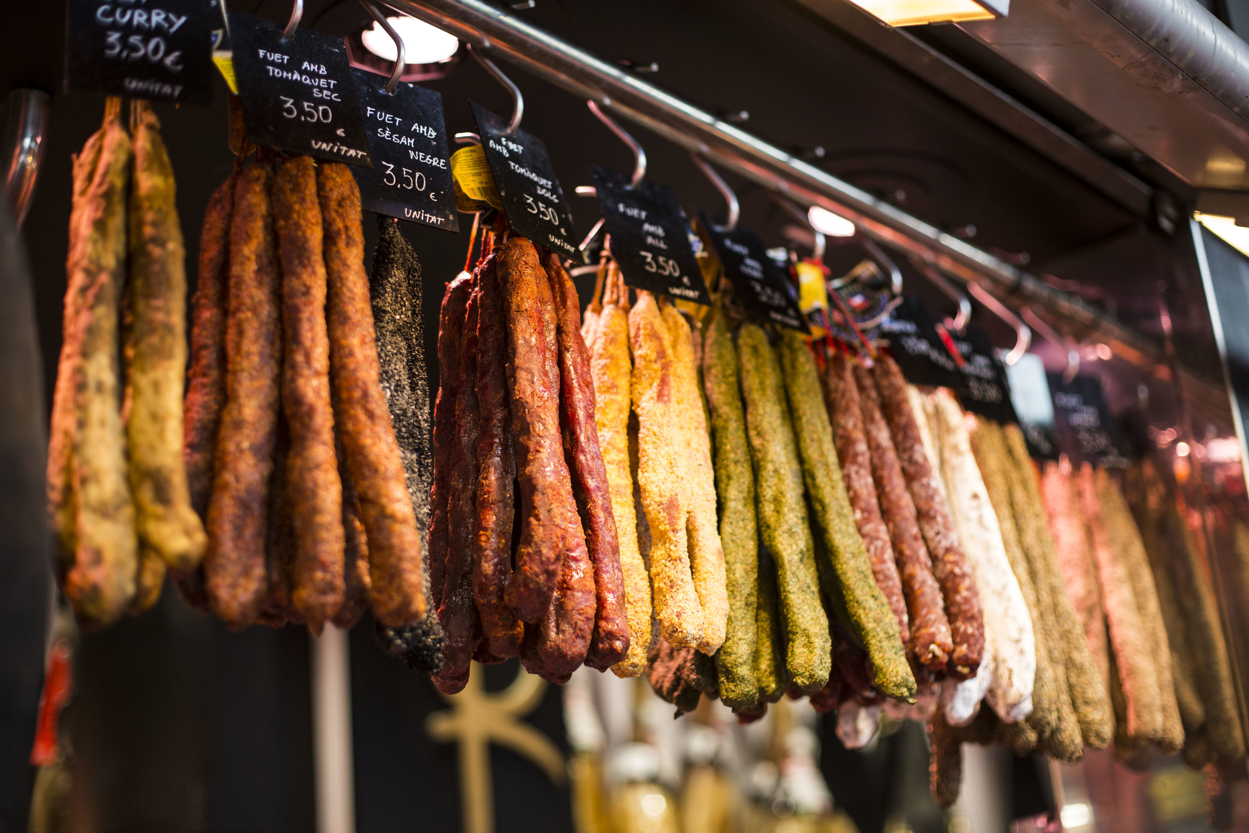 Cured meats at Mercado Boqueria