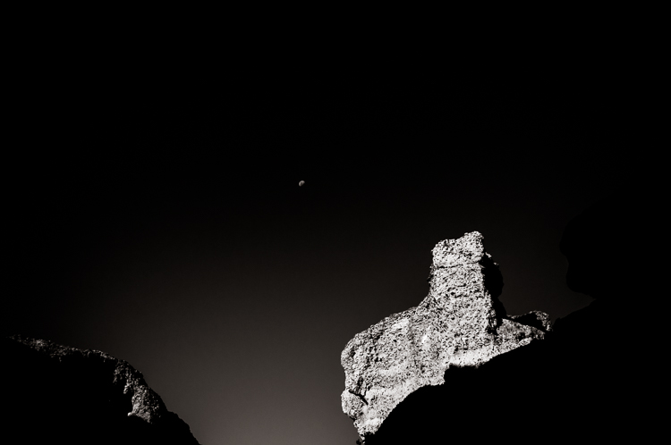 The moon as seen from the bottom of Sesriem Canyon.