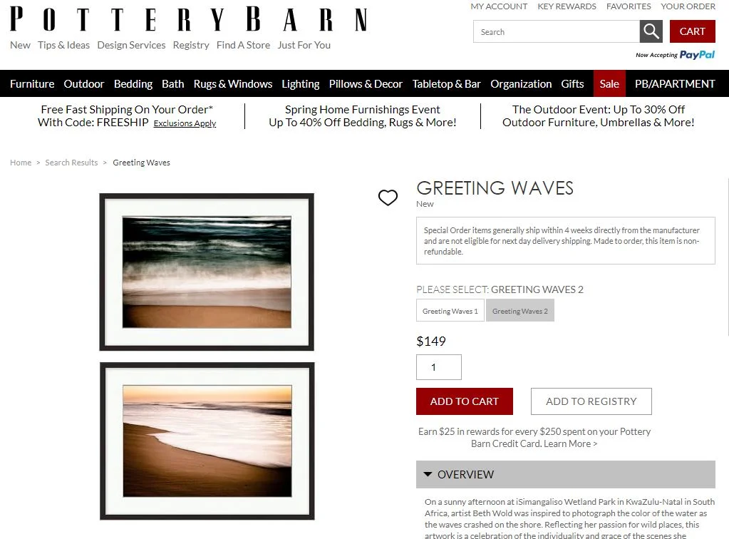 My photographs on Pottery Barn's website
