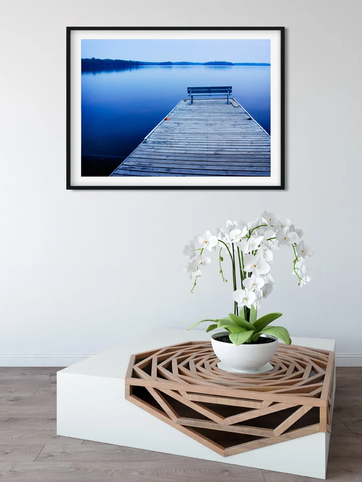 Twilight on the Docks printed at 16x20, matted and framed.