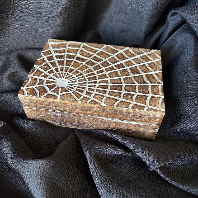 IN THE SHOP: Spider Web Box
✶ ✶ ✶
4&rdquo; x 6&rdquo; wood box, perfect for storing decks, altar tools, crystals, etc