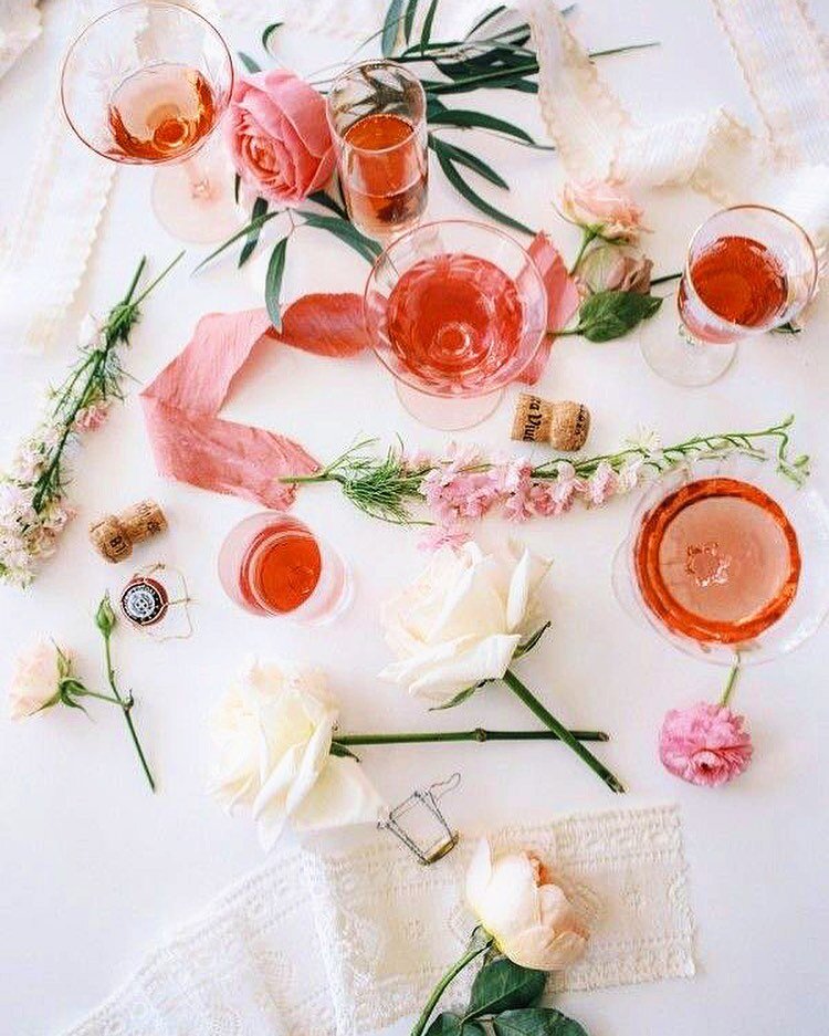 FLOWERS AND BUBBLY PLEASE!
.
This is what I would like my desk to look like all the time!  Hot pink meets blush and top it off with a glass of ros&eacute;. 🌸 🌺 🥂 
.
#roseallday #hotpink #blushwedding #silkribbons #weddinginspiration #weddinginspo