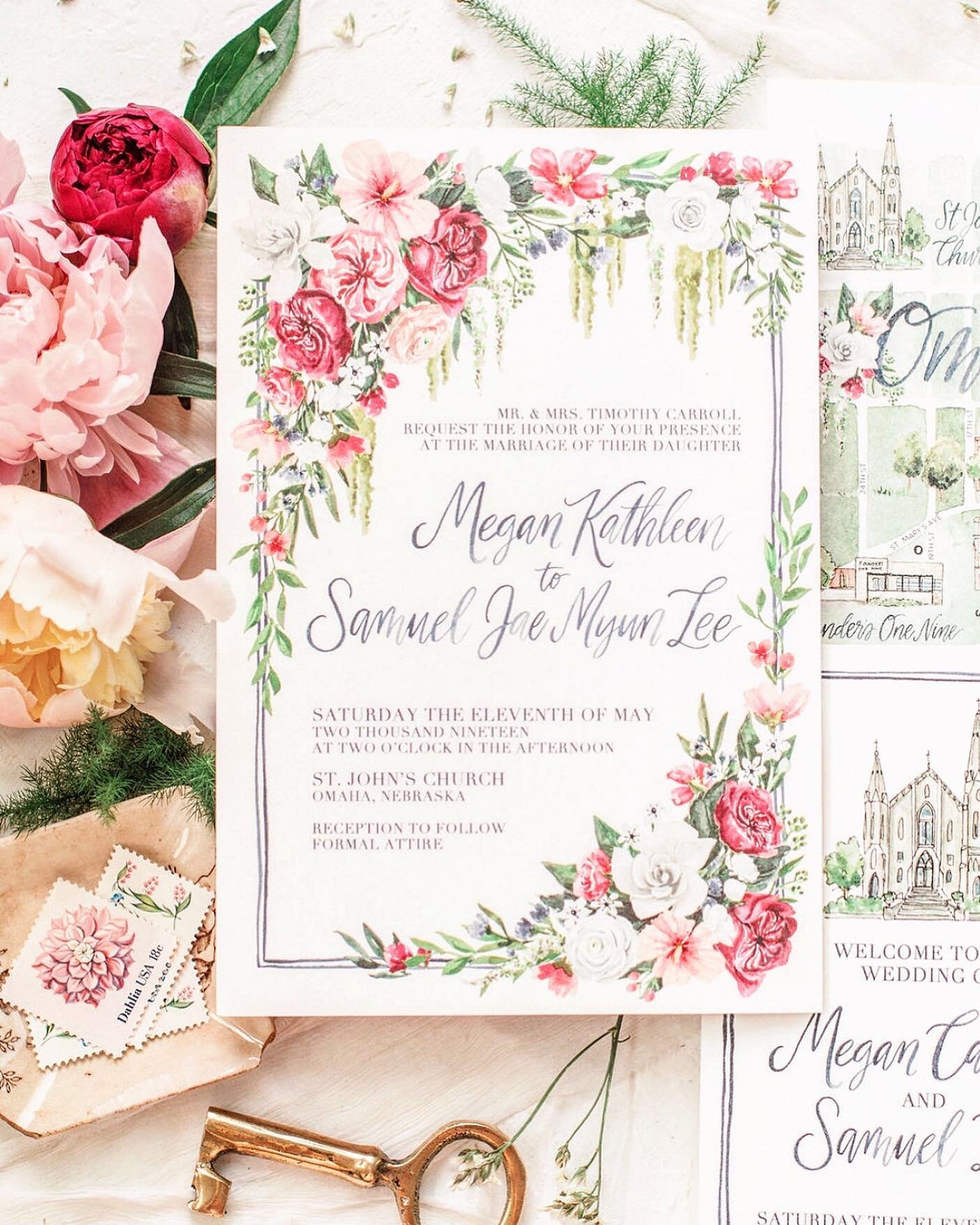 Anniversary alert! 🌸💍🌺🥂
.
Cheers to Megan and Sam on their 2nd anniversary today!  Thanks for letting me dream up some magic in your hot pink and blush world! Congrats you two!
.
#wedding #weddinginvitations #weddinginvite #weddingstationery #cus