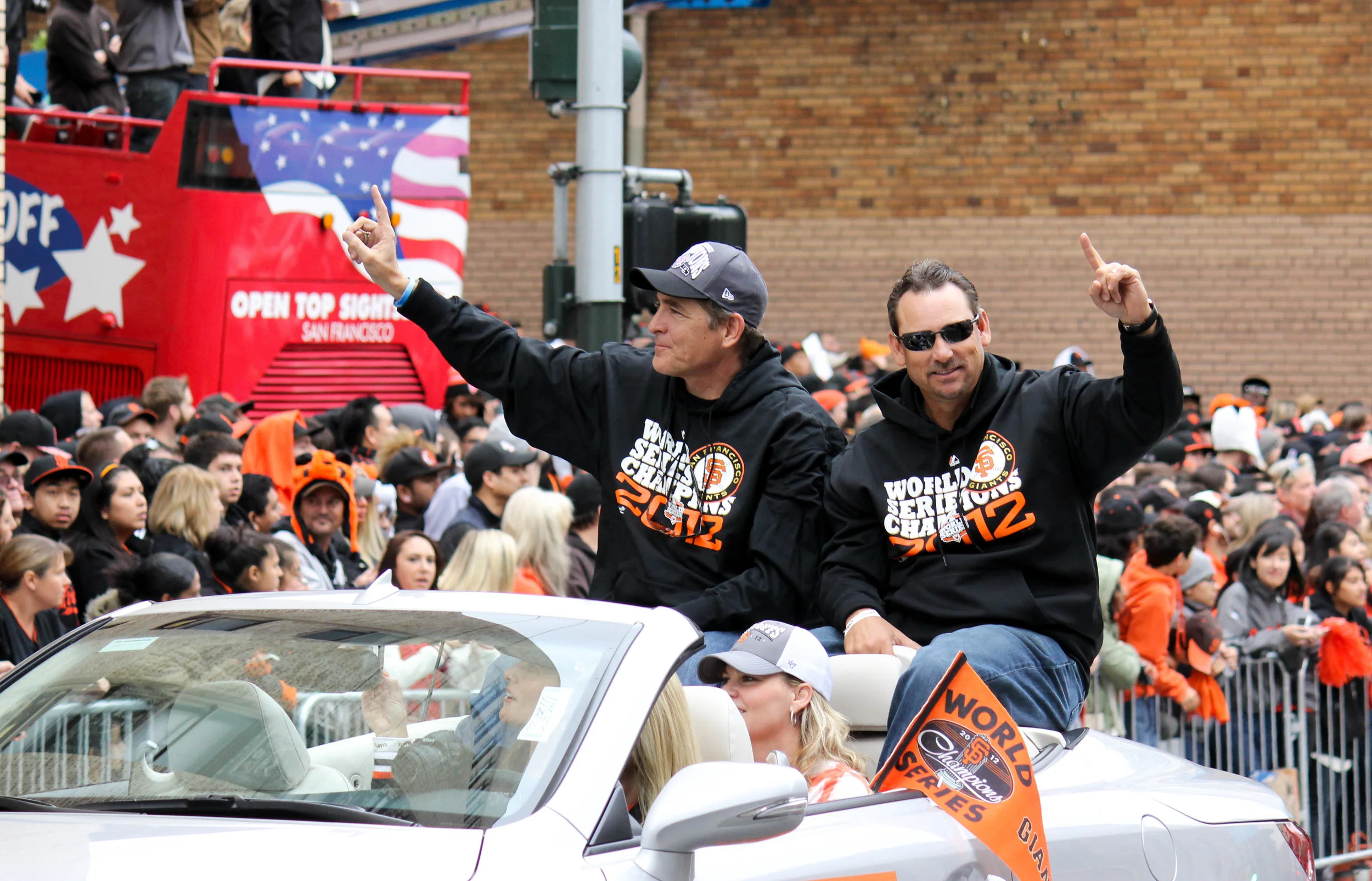 Dave Righetti, pictured here with Mark Gardner celebrating the Giants 2012 World Series win. Photo: cc/Michael Marconi