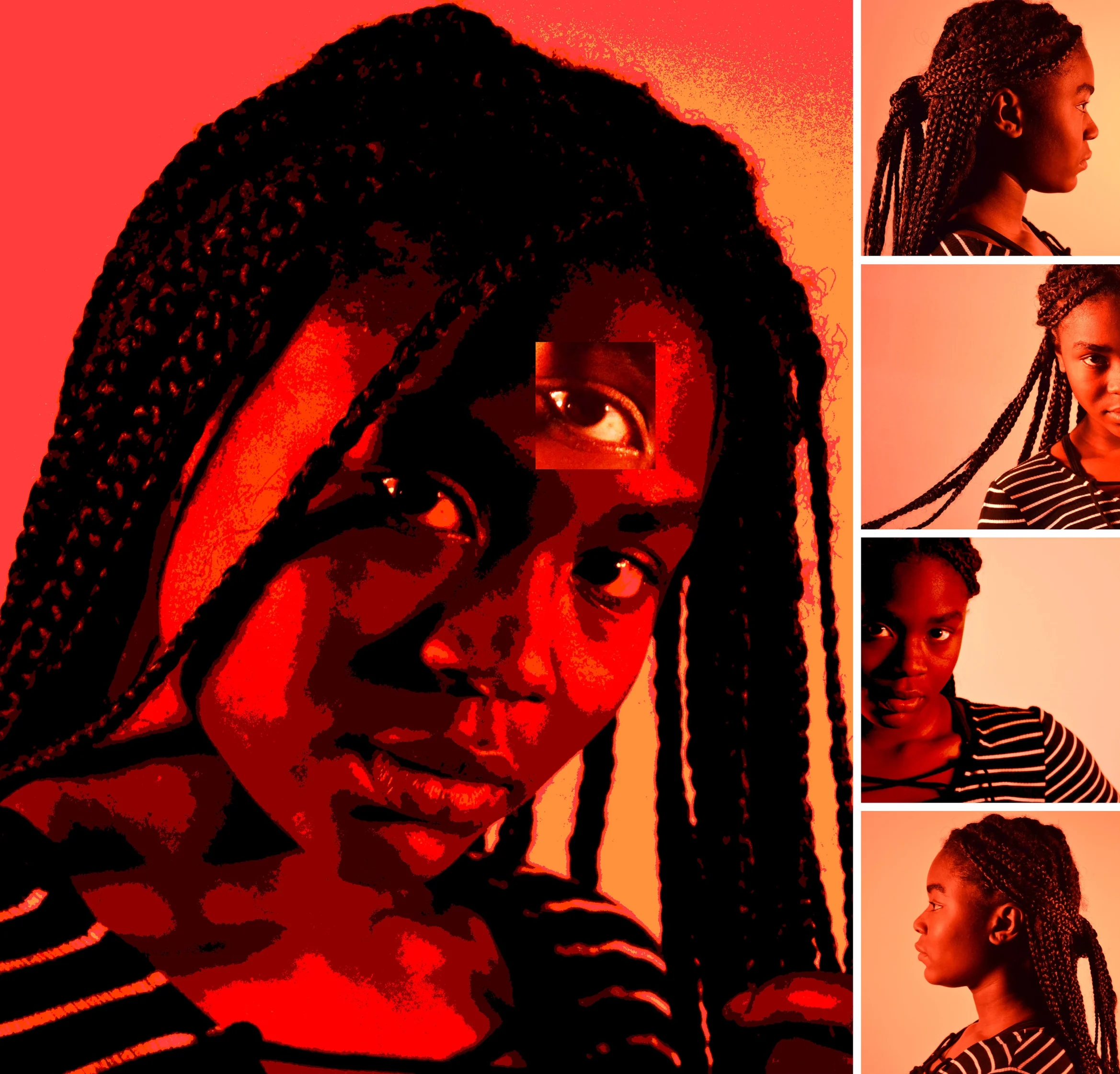 SIGHT WITHIN – Digitally Manipulated Portrait Collection by Sadie Hill Jones © 2017 To be a young African American woman means to see and experience the world in a way that is very different than “white” or so-called “normal” teenagers. We grow up being taught about racism and as kids we never really think that we will have to face it ourselves. But as we move from child to adult, the differences between us and others become so vivid, and the anger of oppression begins to rise. As teenagers we stay quiet – watching and learning - often unable to speak to what we know is not just. We see the adults we hold high, sent to jail for speaking out, or watch them get killed for no “apparent” reason. We see how the world will unfold for us once we grow up and are seen by others as a “threat”. We see, but we don’t speak because there are two un-ending questions for which we have never heard an answer: “Why do we get treated differently because of our skin color?” “Are we not all human?” 