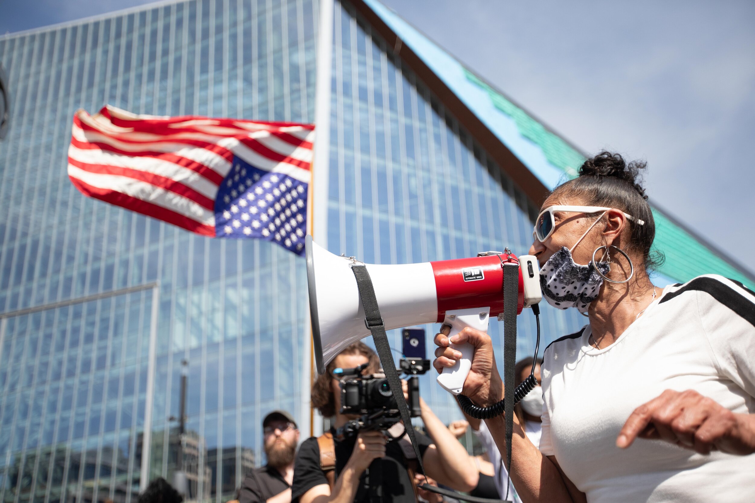  A women speaks to the crowd during a protest at US Bank Stadium over the police killing of Geroge Floyd on May 31. 