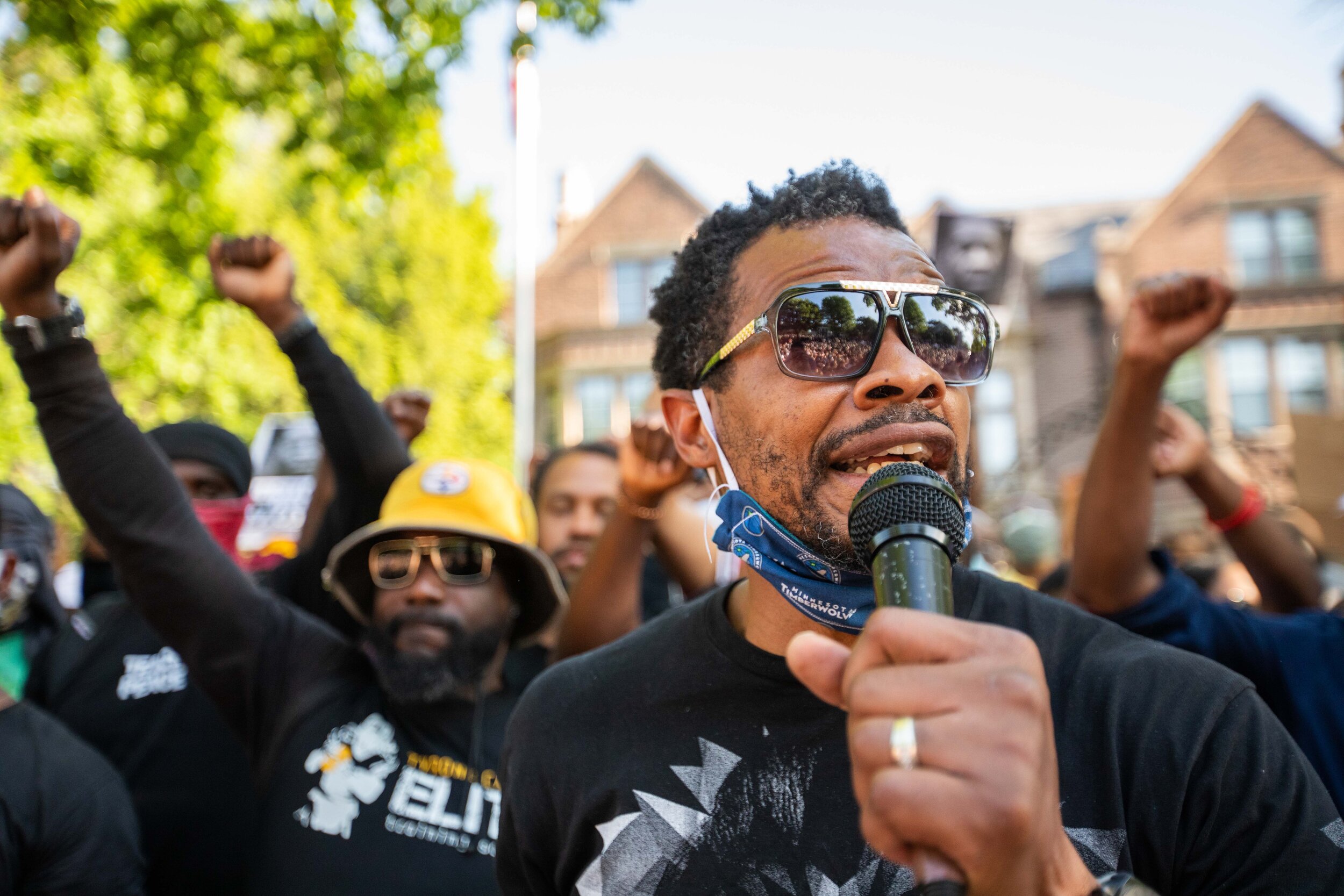  Marquis Armstrong speaks to the crowd of protesters that came out over the police killing of George Floyd in front of the Governors Mansion in Saint Paul, Minnesota on June 1, 2020. Chris Juhn/Zenger 