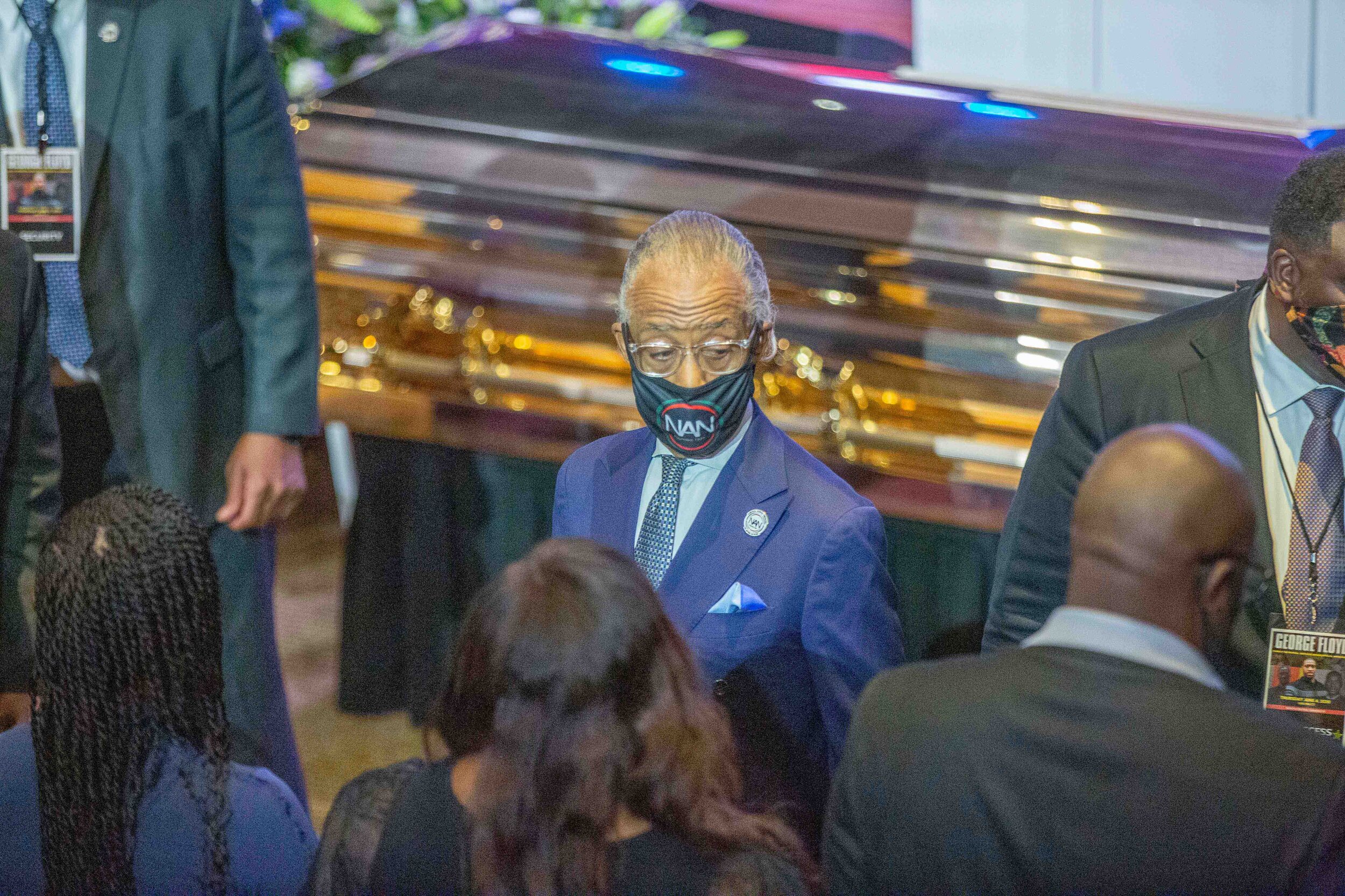  Rev. Al Sharpton stand in front of the family of George Floyd during his memorial at North Central University in Minneapolis, Minnesota on Jun 4, 2020. 