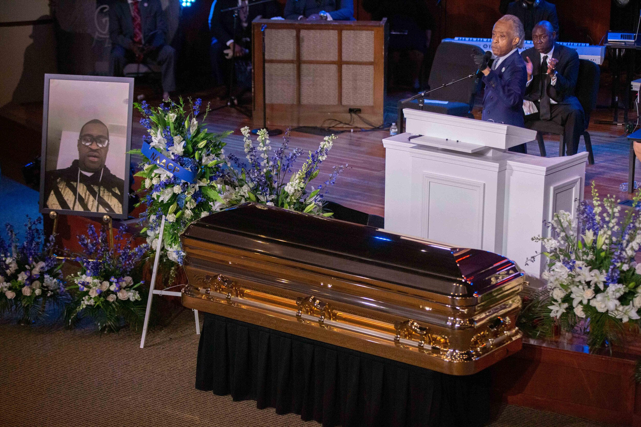  Rev. Al Sharpton gives a eulogy for George Floyd at his memorial at North Central University in Minneapolis, Minnesota on Jun 4, 2020. 