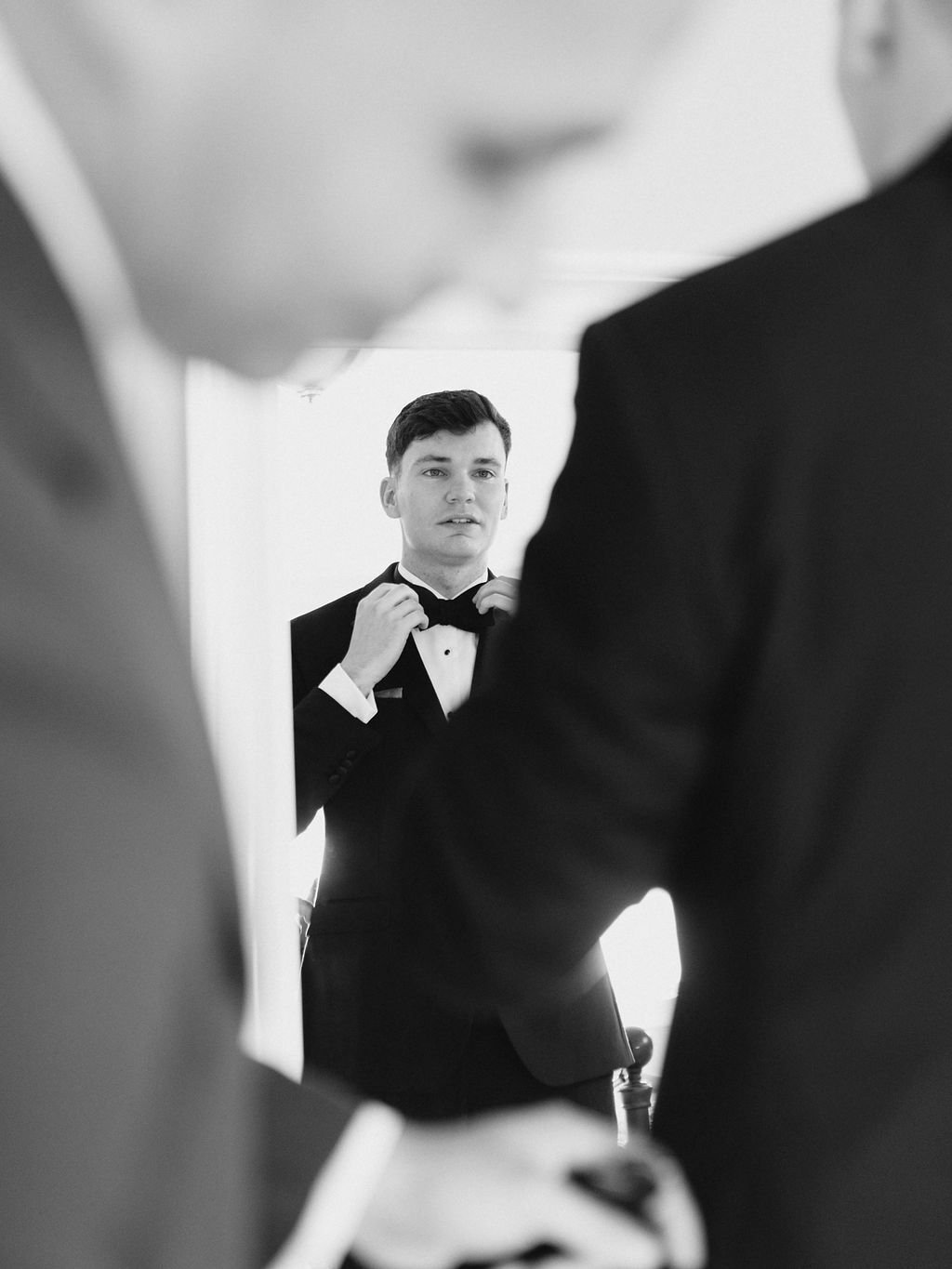 Groom getting ready for the wedding at Roger Williams Botanical Center in Providence, RI