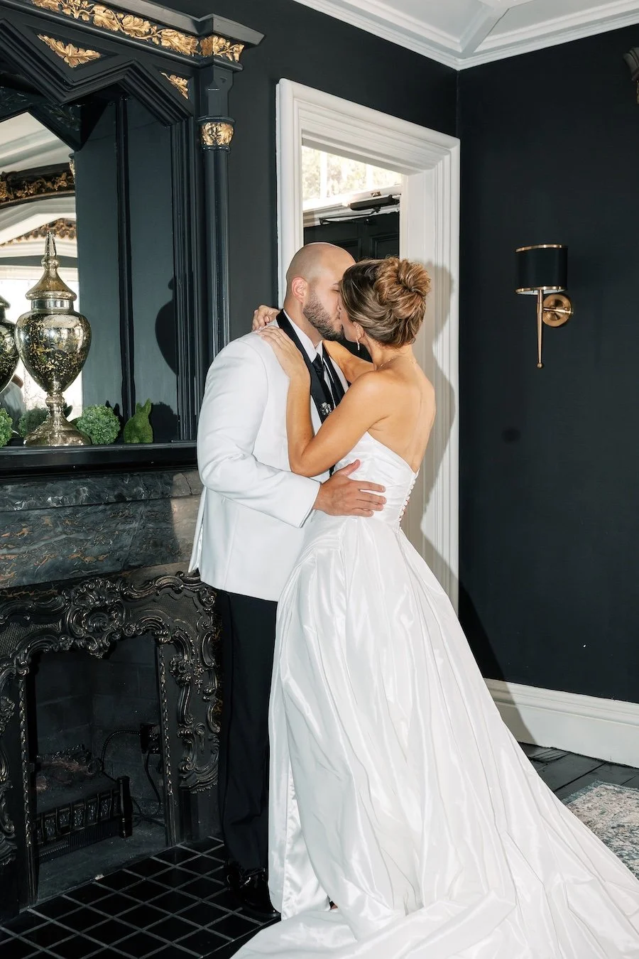 Classic indoors wedding photos of bride and groom at The Estate New Haven