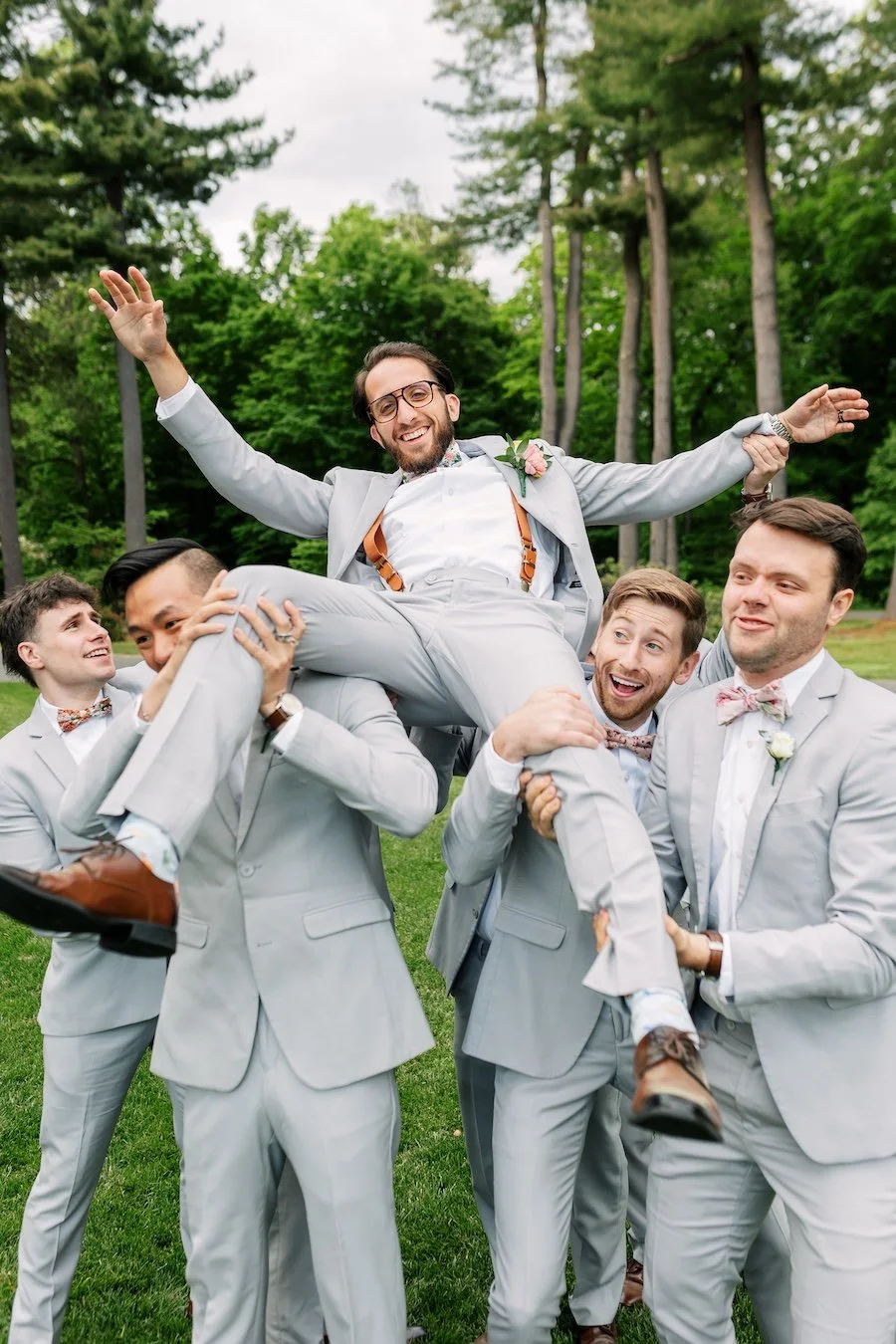 Fun moments with the groomsman party and groom at Wadsworth Mansion wedding reception in Connecticut