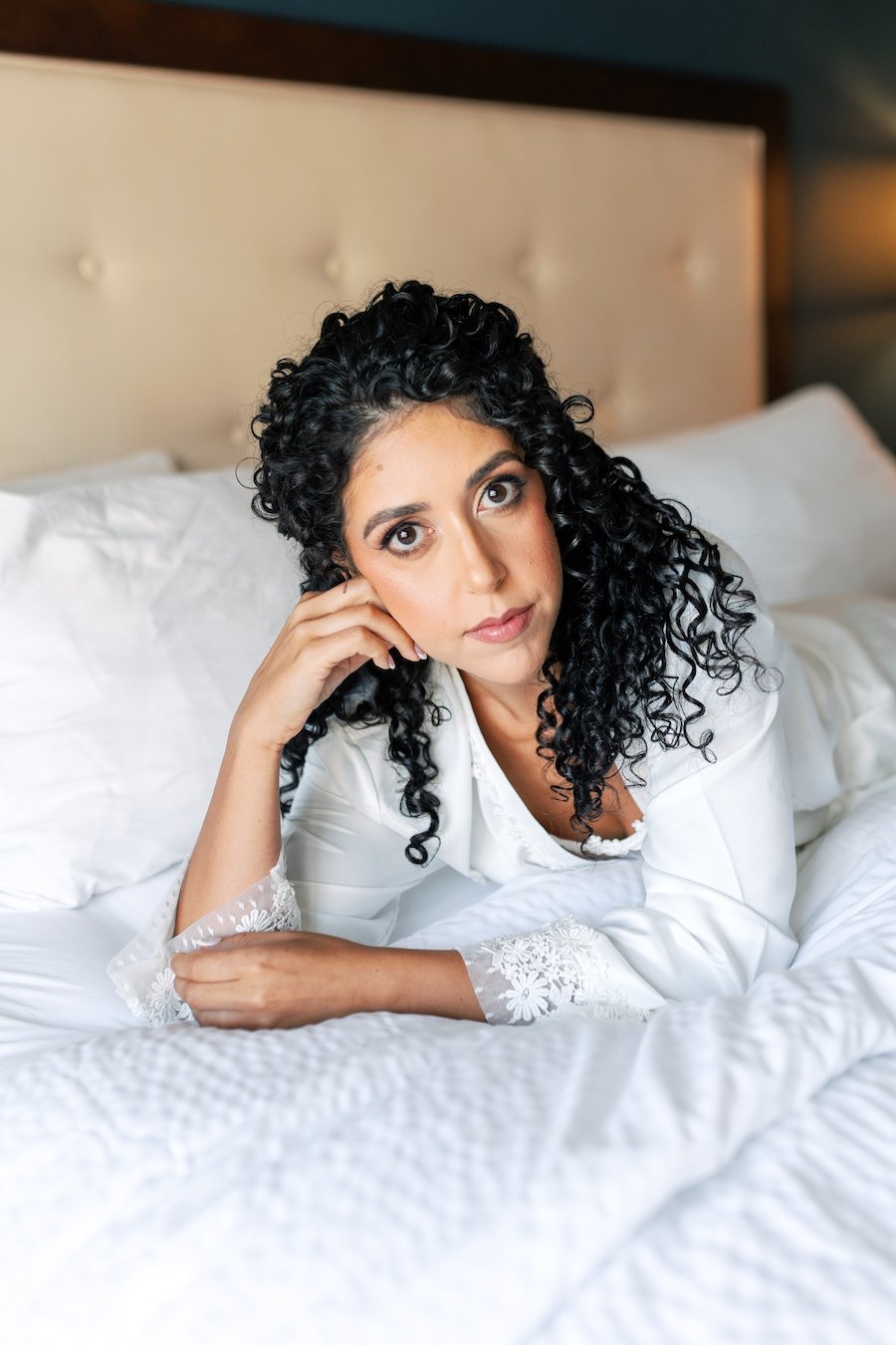 Bride getting ready before wedding at Saint Clements Castle wedding in Connecticut