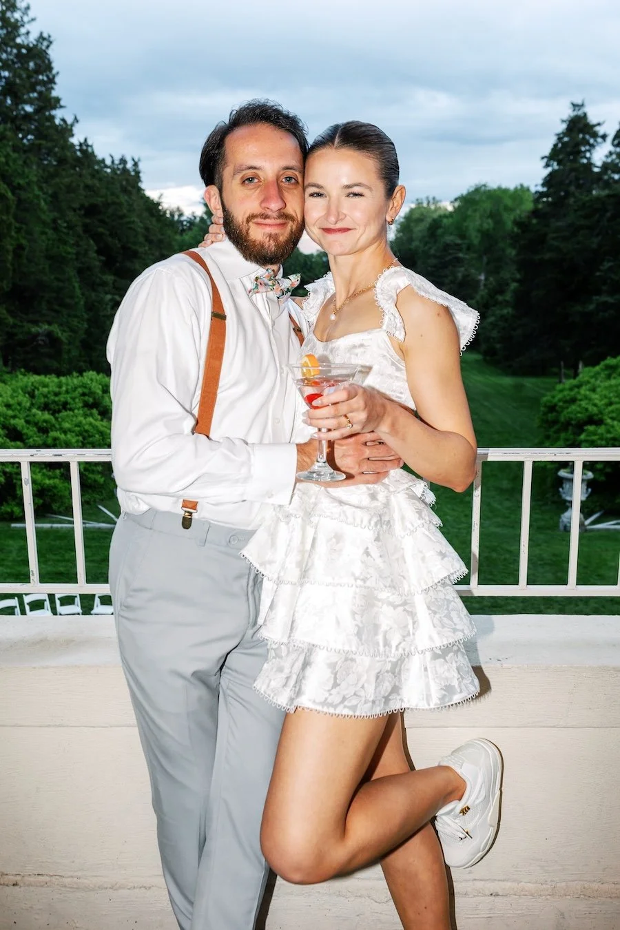 Tessa and Vincenzo wedding night photos at the Wadsworth Mansion balcony