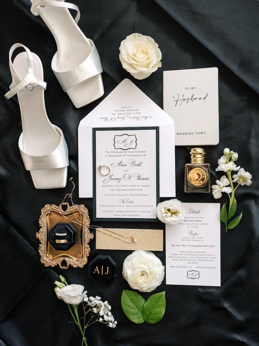 Wedding details and elegant décor at The Estate New Haven wedding