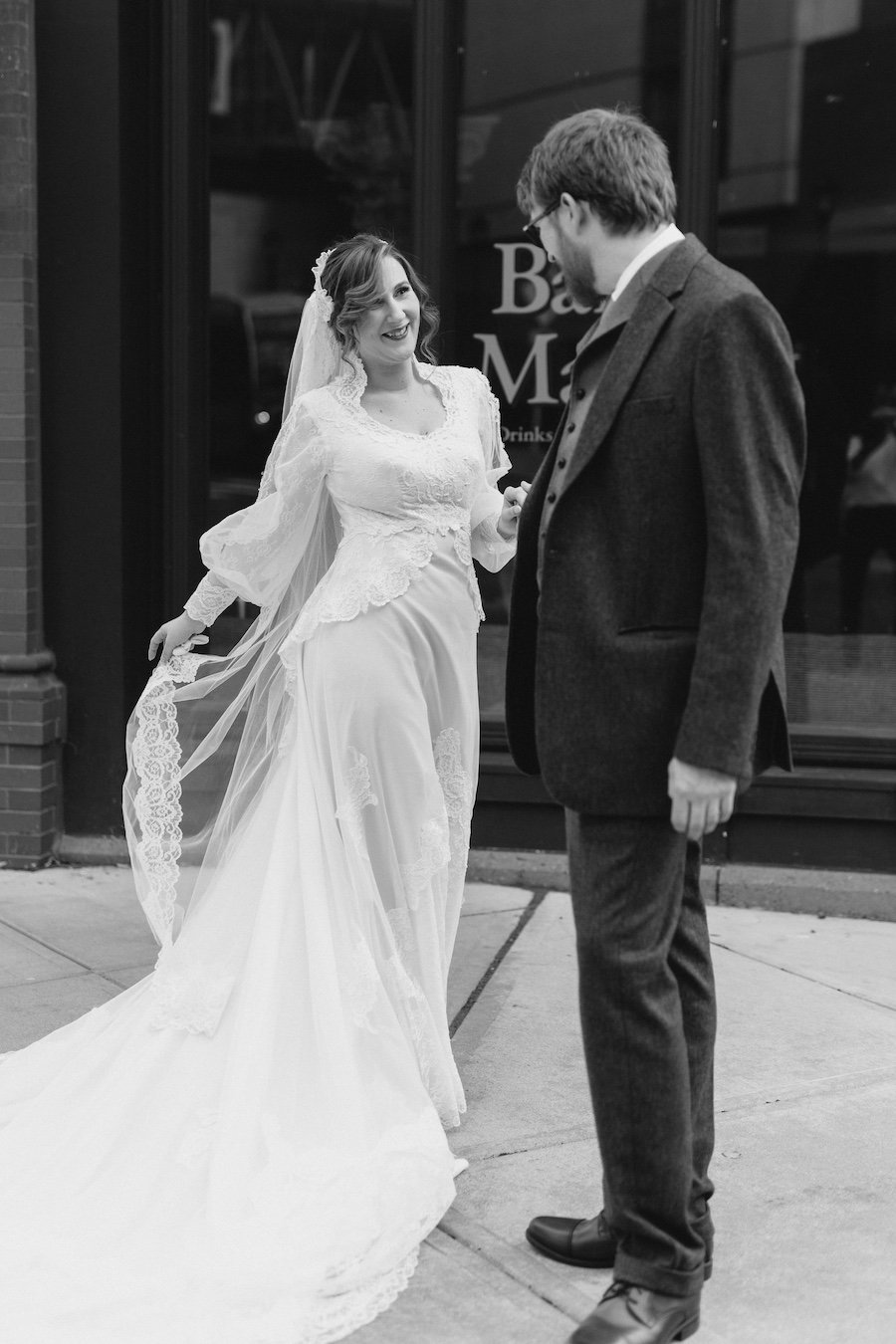Elegant First Look between bride and groom by the Goodwin Hotel in Hartford, CT