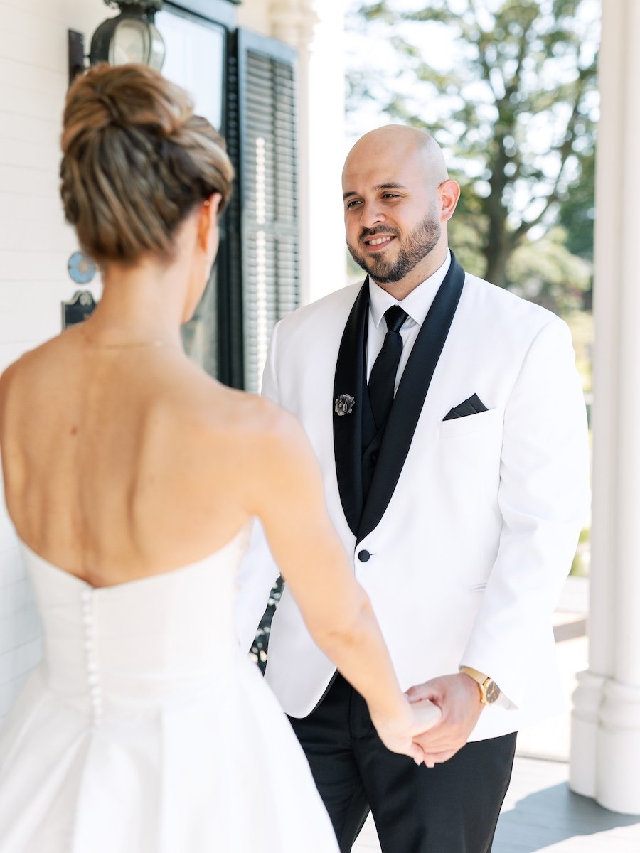 Groom Jeremy see bride Anna moments before the wedding ceremony at the Estate New Haven, Connecticut