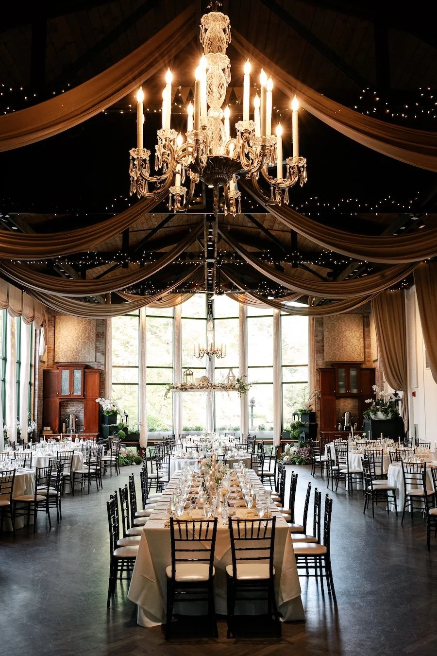 Elegant ceremony and reception details at Pond House Cafe wedding in West Hartford, CT