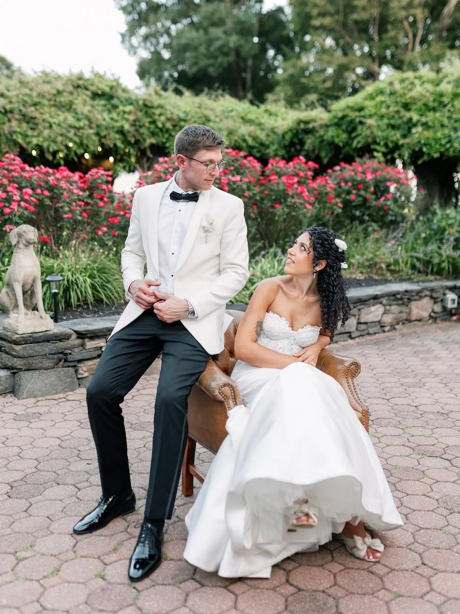 Bride and groom classic glamour portrait at Saint Clements Castle wedding in Connecticut