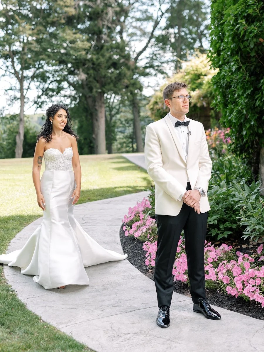 Emotional first look of Courtney and Jared at Saint Clements Castle wedding