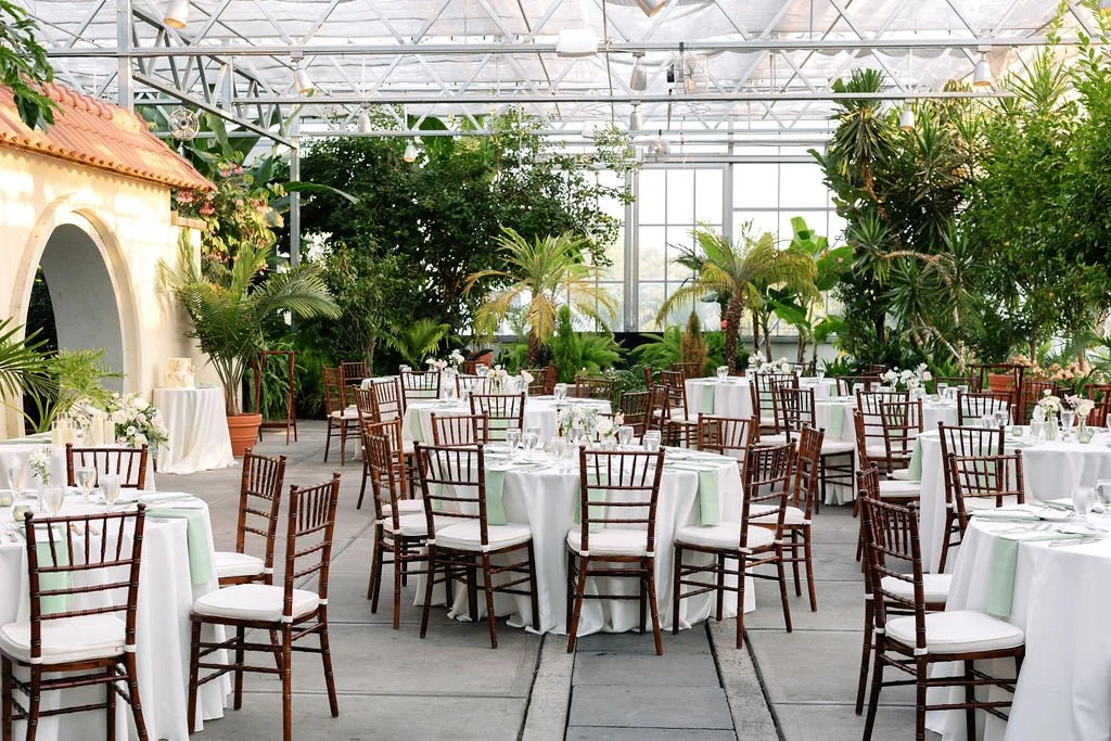 Wedding reception decor at the Roger Williams Botanical Center in Providence, RI
