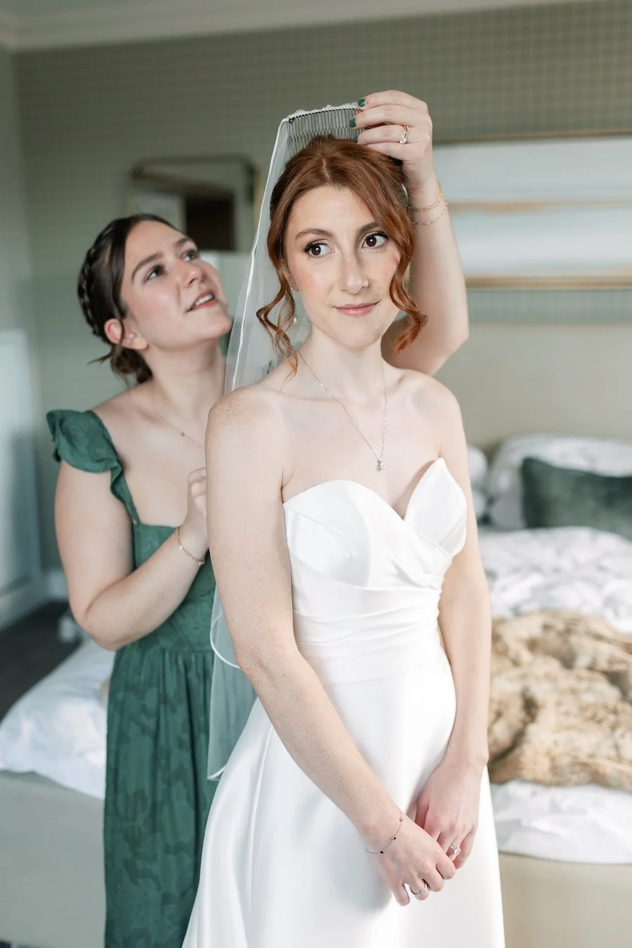 Bride Ali getting ready for First Look with Jeff in Delamar West Hartford, Connecticut