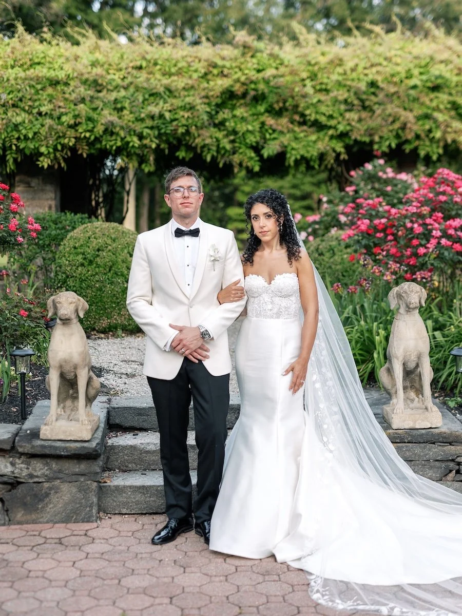 Elegant garden wedding portraits at Saint Clements Castle in Connecticut