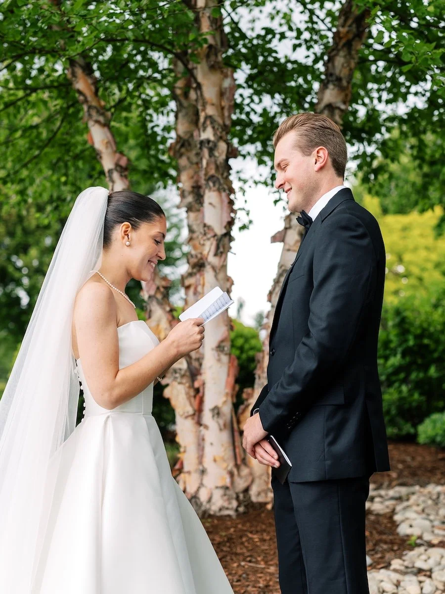 First look moment of Bella and Lucas at their TPC River Highlands wedding in Cromwell, Connecticut