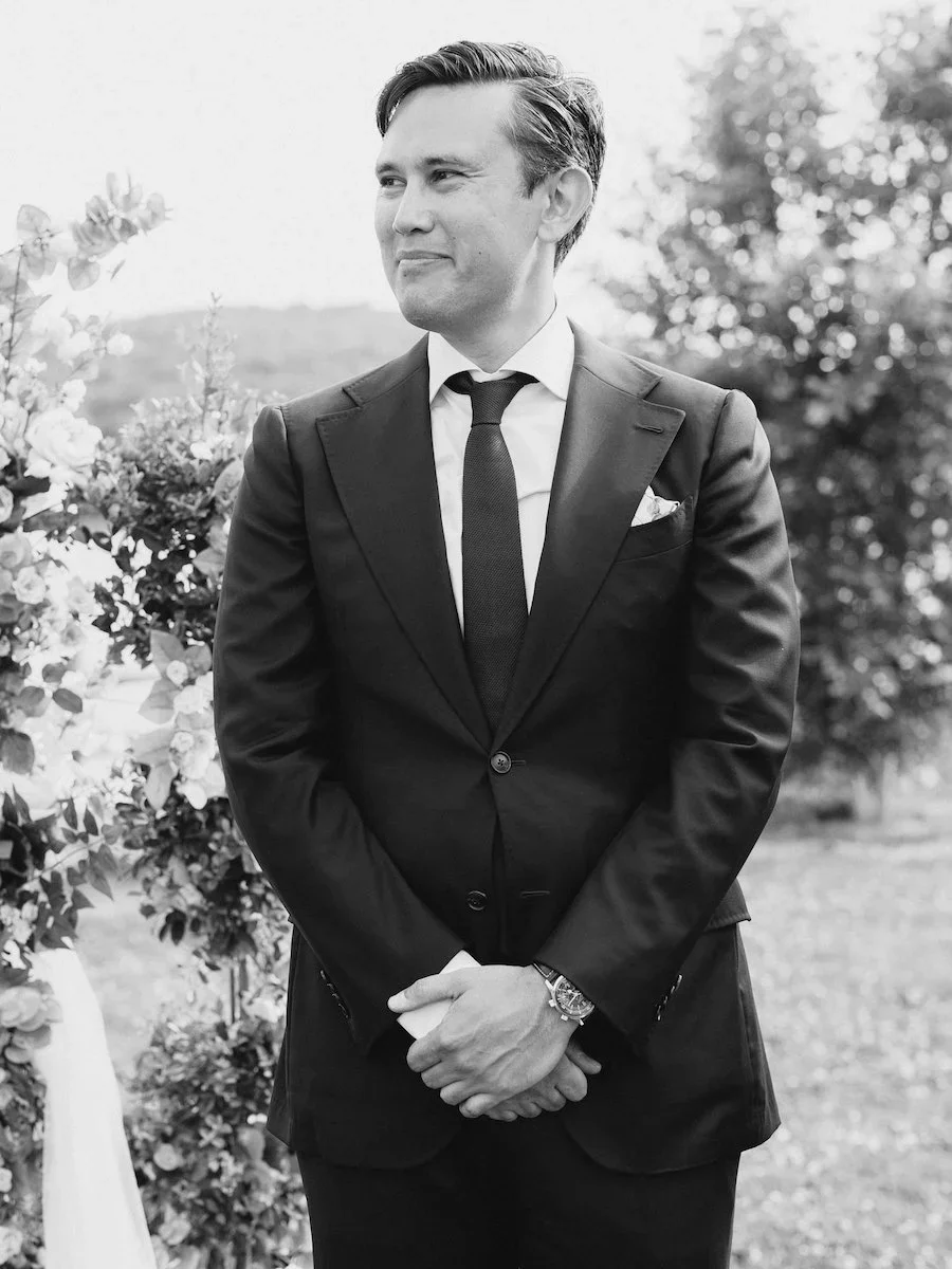 Groom waiting for the bride for the wedding ceremony at the Gelston House, CT