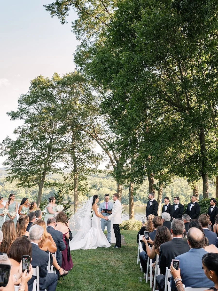 Wedding ceremony at Saint Clements Castle in Connecticut with timeless details