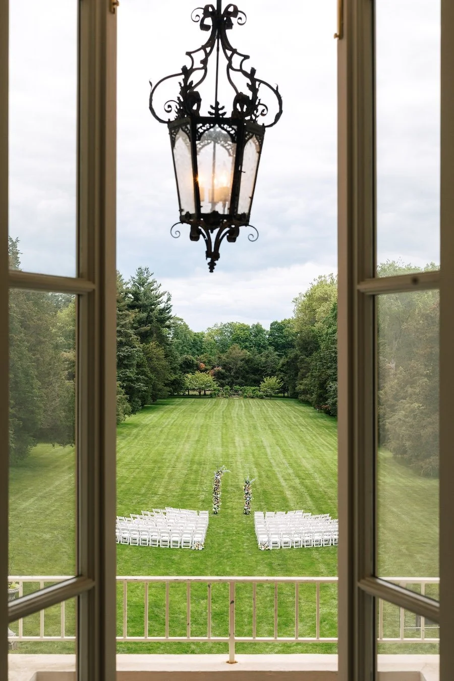 View from the Wadsworth Mantion balcony to the wedding ceremony setup