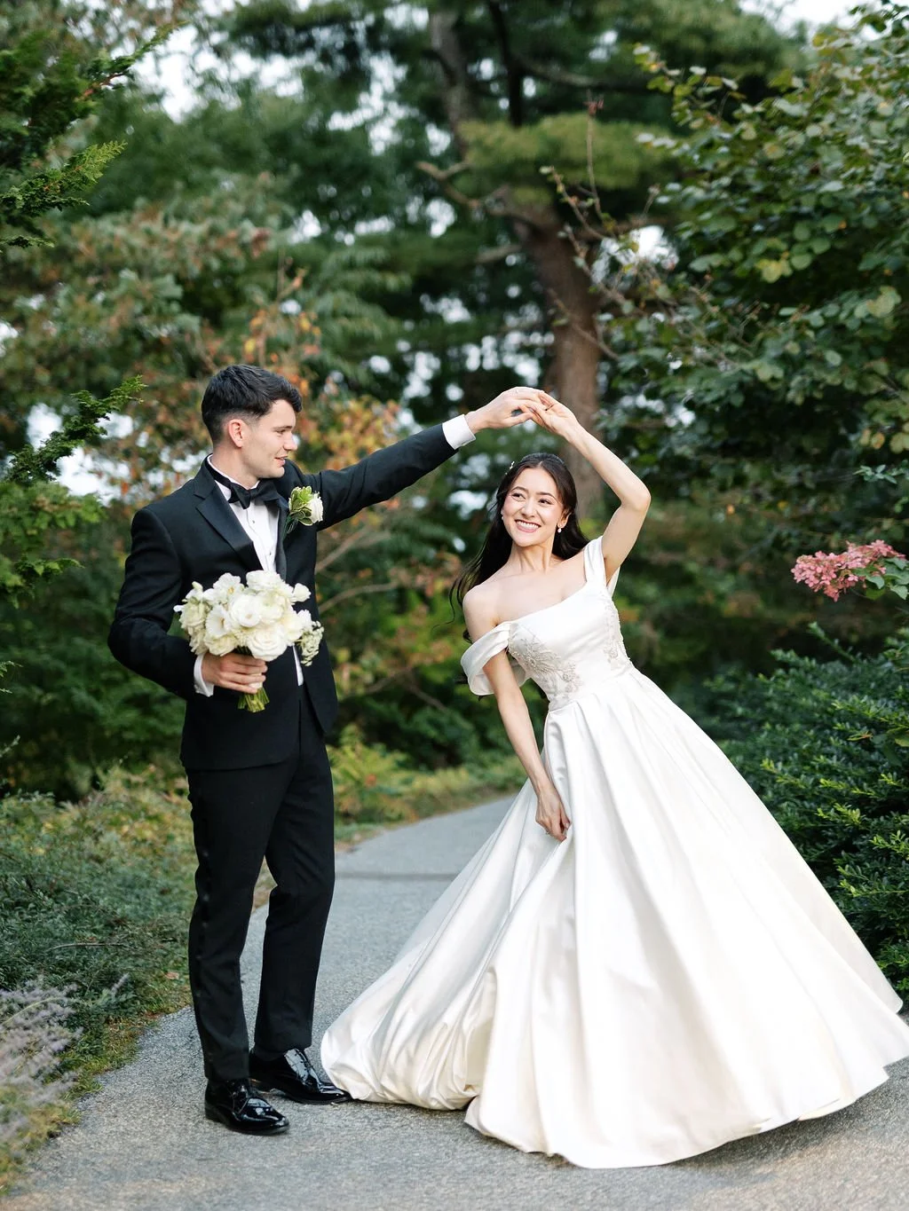 Romantic couple portraits of Gina and Patrick at Roger Williams Botanical Center