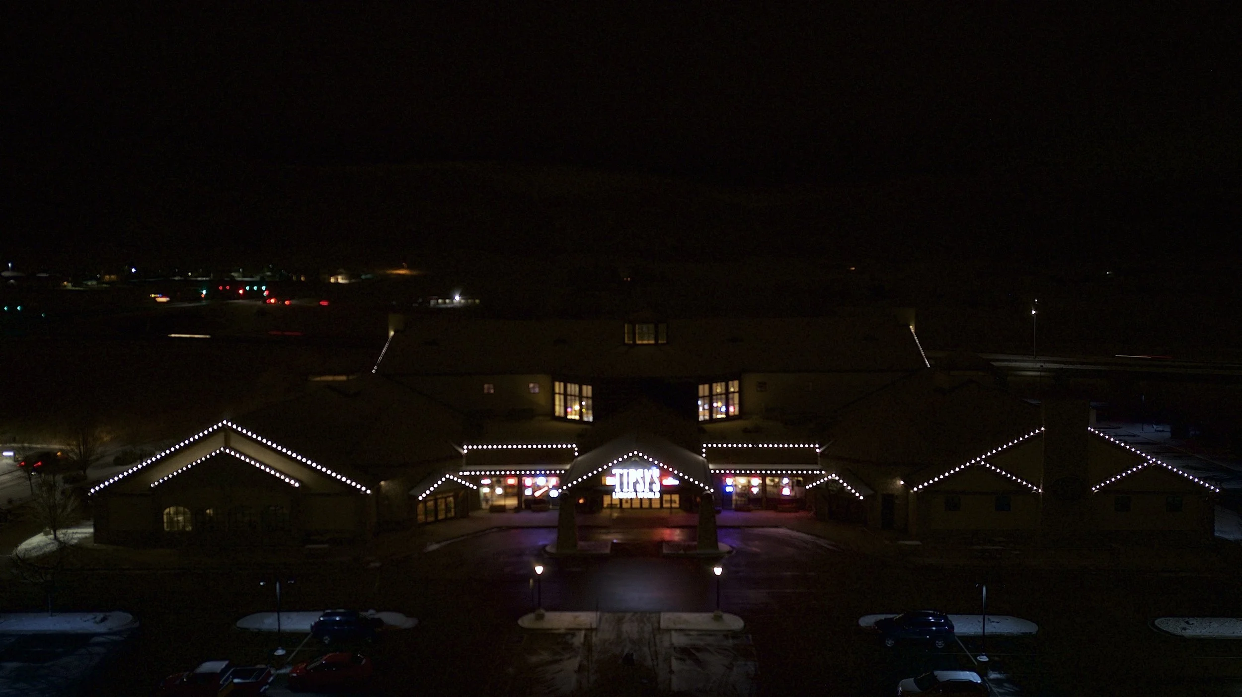 Permanent commercial lighting installed on a Colorado business