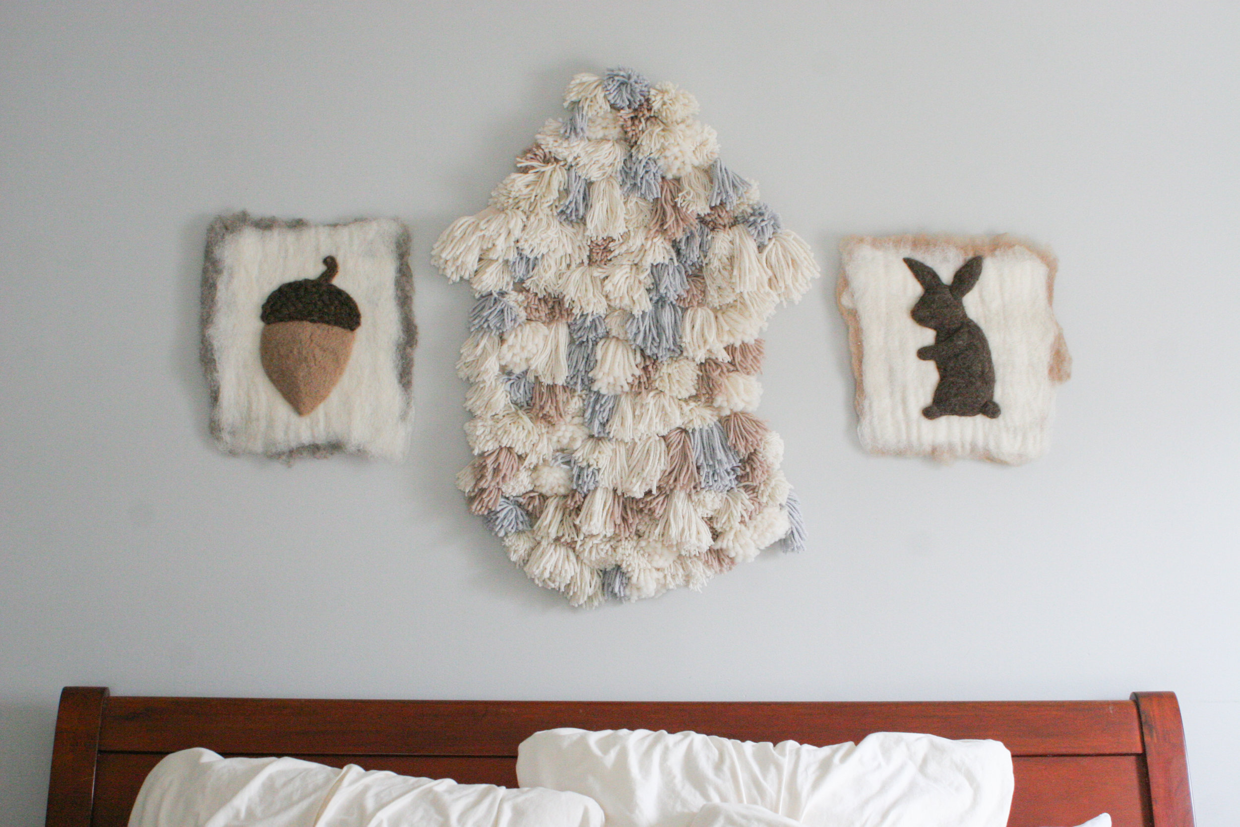 Tassel Sheepskin and Felt Fiber Art Wall Decor