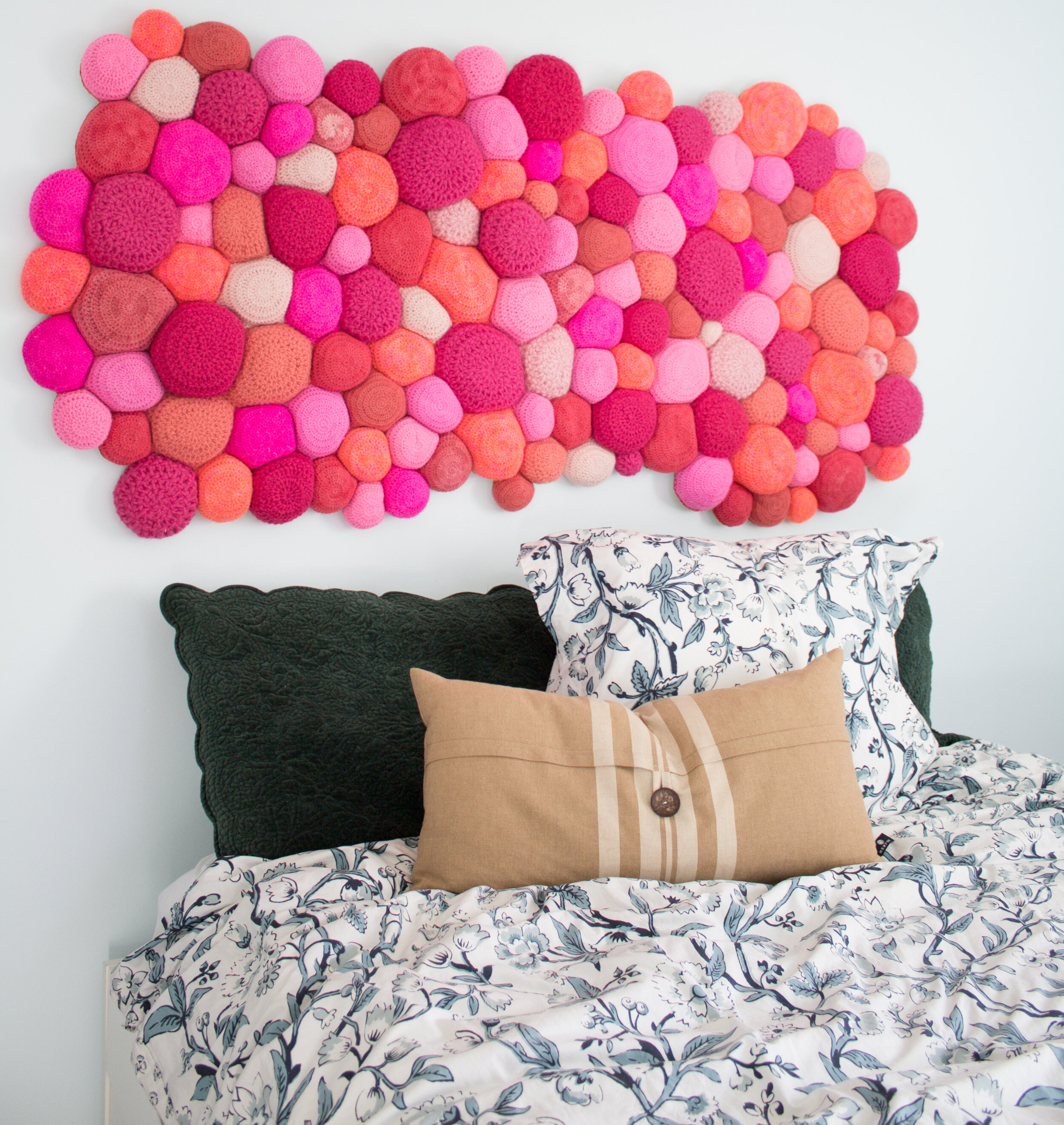 Pink Crocheted Sheepskin Headboard