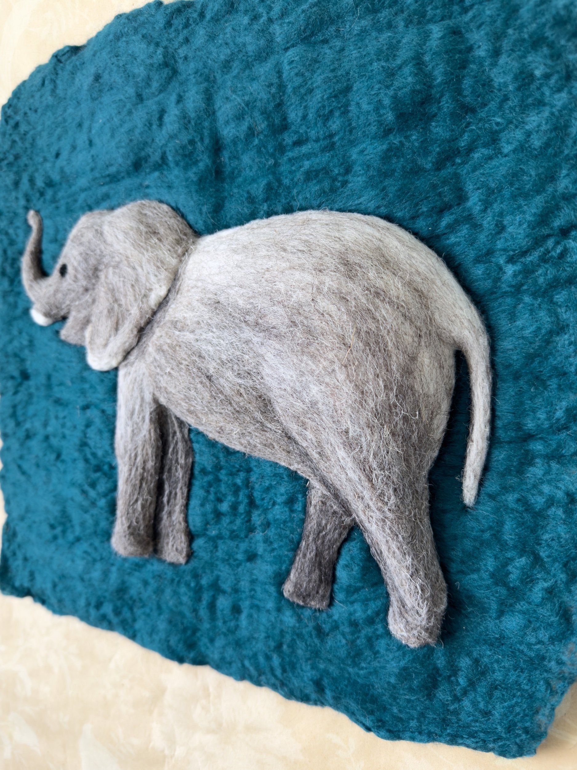 Felt Teal Elephant - Commission, detail