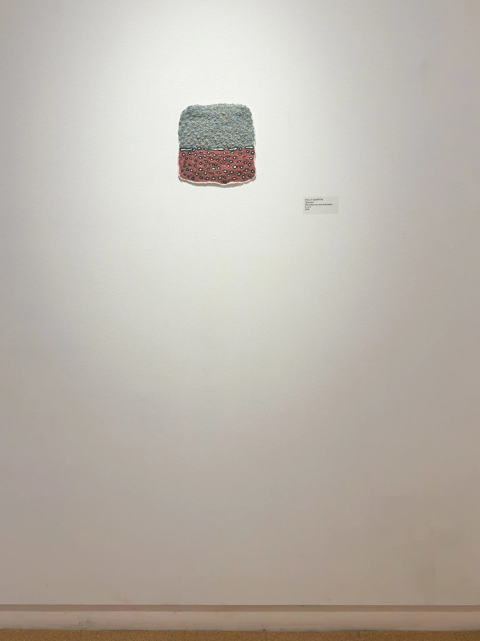 Splendor, 2026, wool felt with wool, silk, recycled polyester thread, and vintage thread, 8.5”h x 9”w x 0.25”d