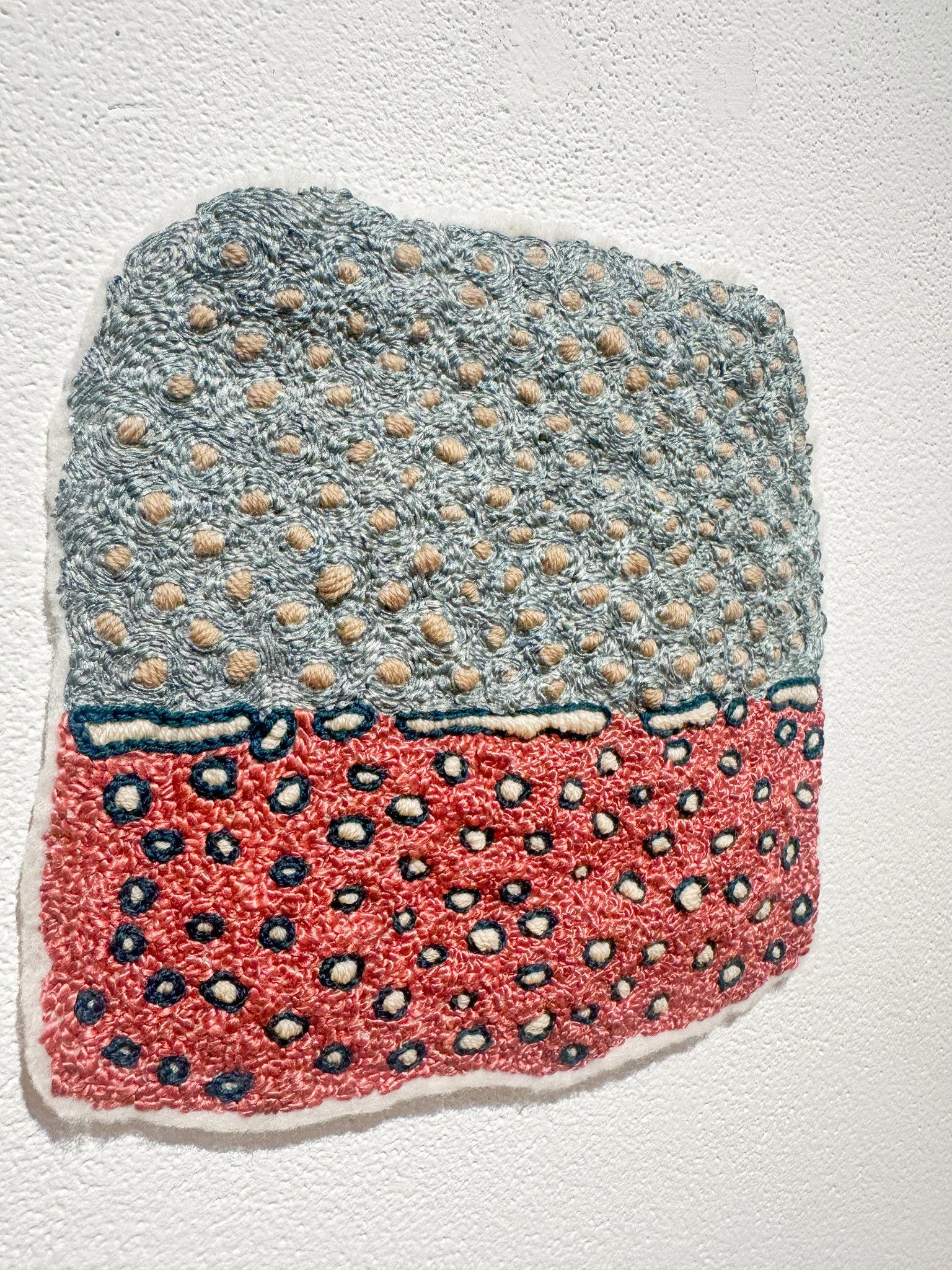 Splendor, 2026, wool felt with wool, silk, recycled polyester thread, and vintage thread, 8.5”h x 9”w x 0.25”d