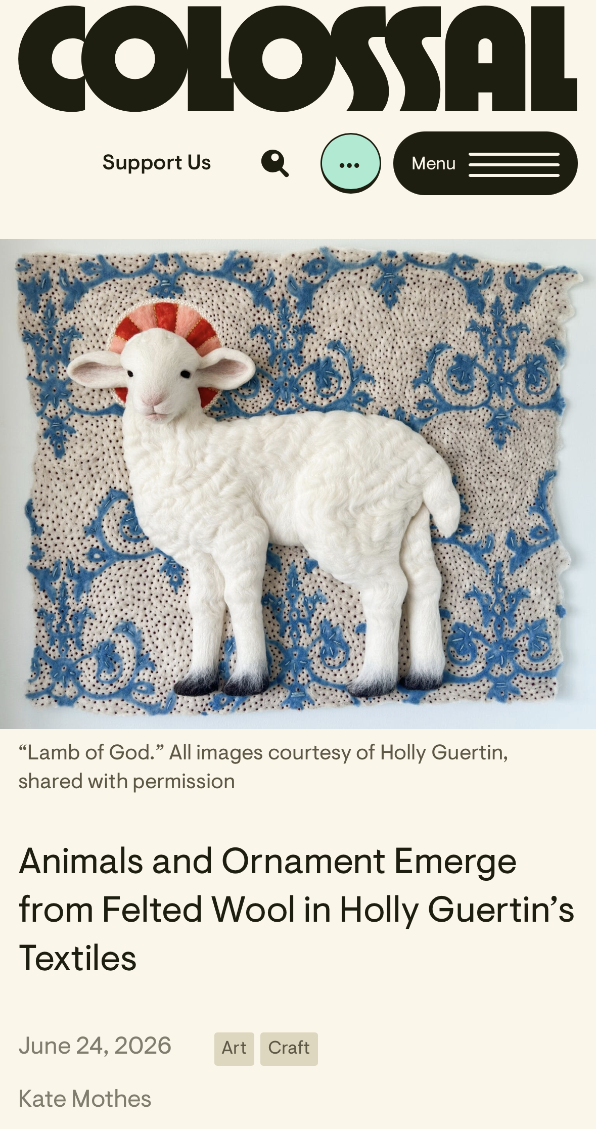 "Animals and Ornament Emerge from Felted Wool in Holly Guertin's Textiles" on Colossal