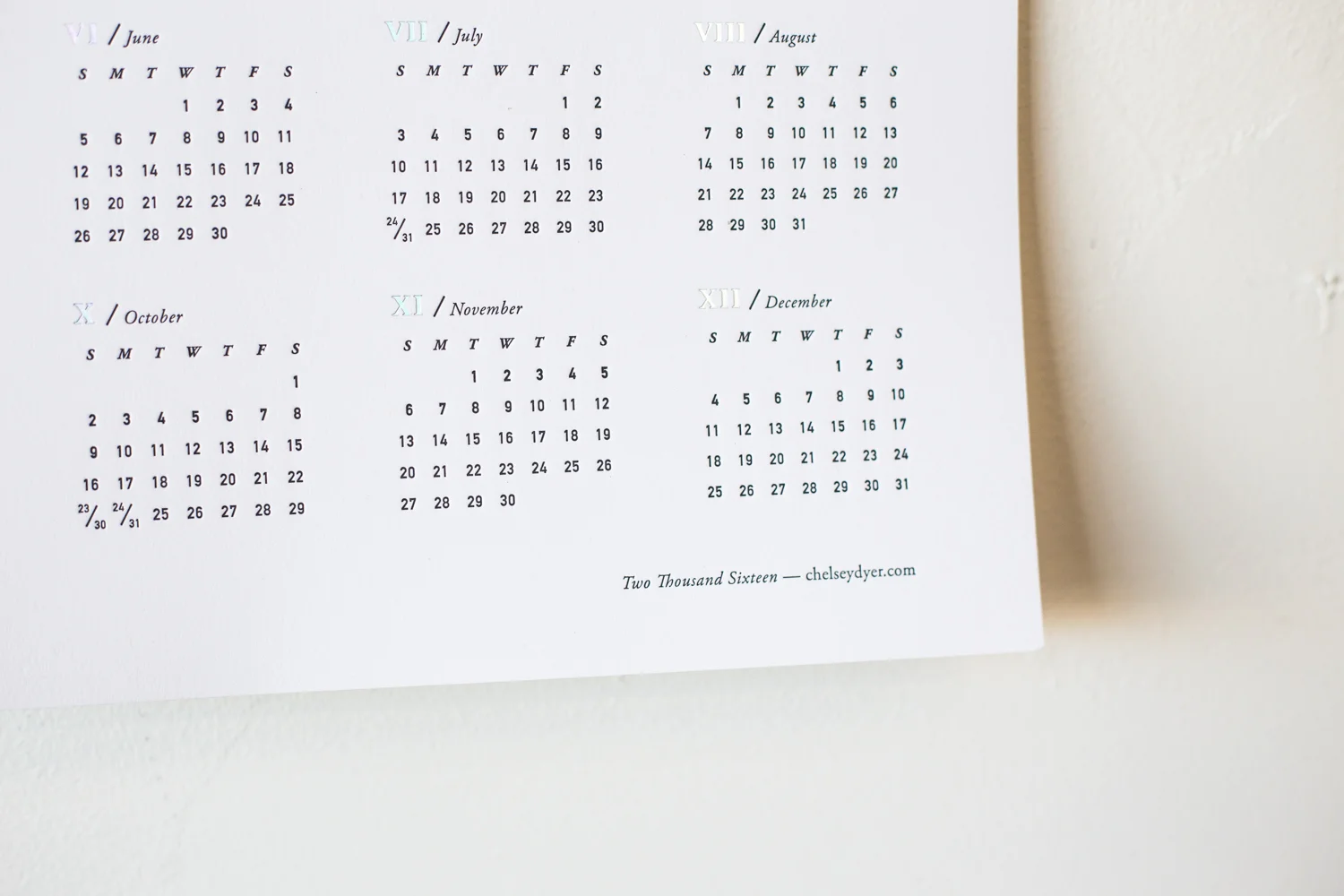 Chelsey Dyer – 2016 MMXVI Letterpress Calendar