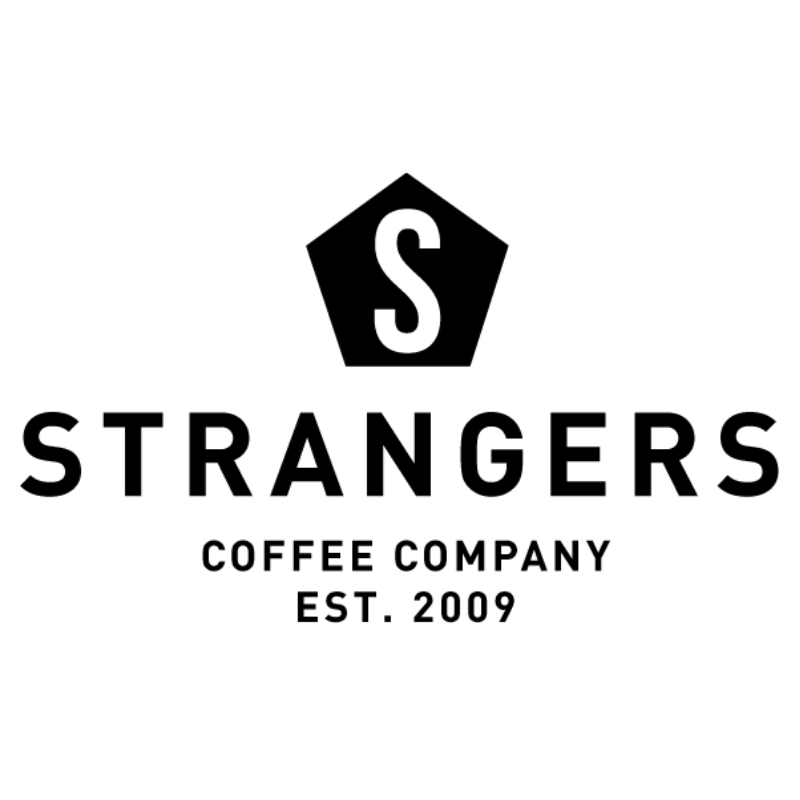 Logo of Strangers Coffee Company, established in 2009, featuring a pentagon shape with the letter S inside.