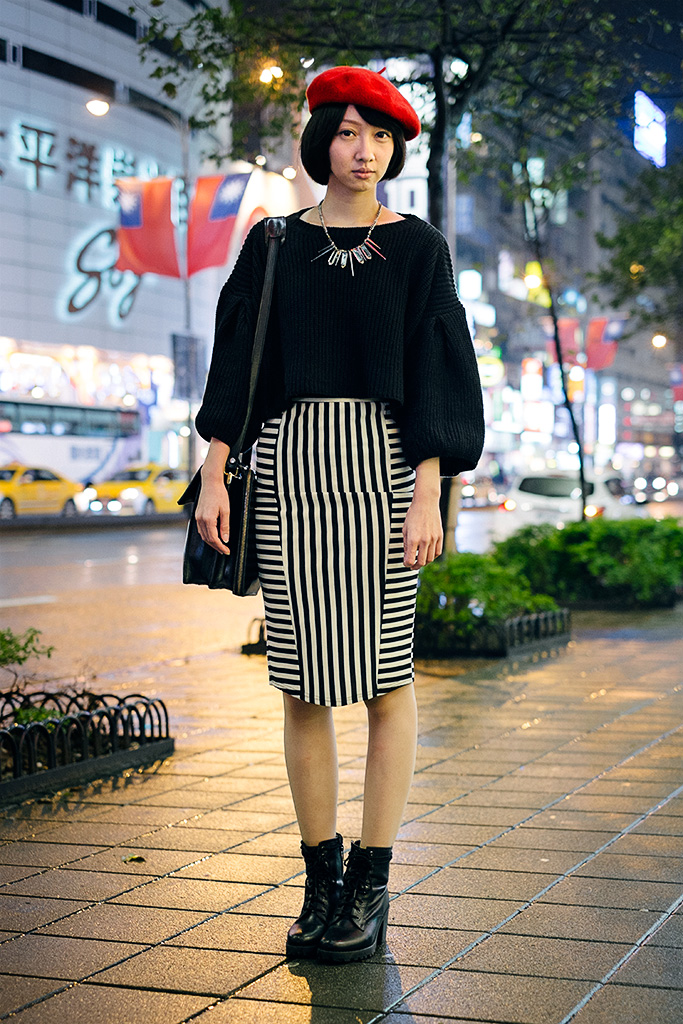  Daan District, TAIPEI. Olivia Lee, Marketing. Top Shop necklace and shoes, Urban Outfitters skirt, Vintage bag from Germany, H&amp;M Blouse, blouse from night market. 